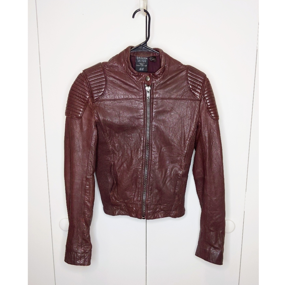 H&M 4-6 Dragon Tattoo motorcycle jacket red brown